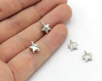 8x10mm Rhodium Plated Mini Star Charm, Star Bracelet Charm, Tiny Star Charm, Rhodium Star Charm, Rhodium Star Beads, Rhodium Plated Findings