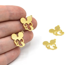 Dije de Mickey Mouse de 19 mm, chapado en oro brillante de 24 k, colgante de Mickey Mouse dorado, dije pequeño de Mickey Mouse, dije de Disney, accesorios chapados en oro