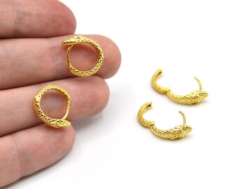 ゴールド/シルバー ラウンドイヤーフープ、13 x 16 mm、18Kゴールド