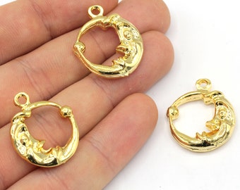 21x25mm 24k Shiny Gold Moon Face Charm, Crescent Charm, Gold Moon Charm, Moon Necklace Pendant, Celestial Charm, Gold Plated Findings