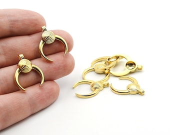 23x19mm 24K Shiny Gold Plated Horn Charms, Horn Pendant, Moon Pendant, Horn Necklace, Boho Charms, Brass Findings, Wholesale GLD0258