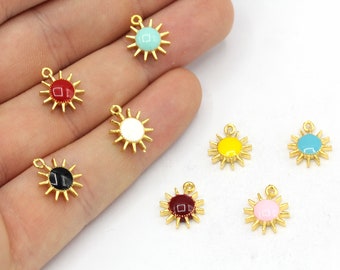 Mini dije de sol al por mayor, dije de sol de oro brillante de 24 k, dije de sol de esmalte, dije de pulsera de sol, dije de pendiente de oro, fabricación de joyas, dije al por mayor