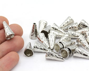 10x20mm Rhodium Plated Cone Caps, Tassel Cone Cap, Cones, Fan Bead Caps, Rhodium Bead Caps, Jewelry Making Supplies, Rhodium Plated Findings