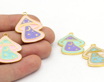 18x25mm 24k Shiny Gold Plated Enamel Magic Mushroom Charm, Gold Mushroom Charm, Trend Pendant, Enamel Charm, Gold Plated Findings, Gold Tiny