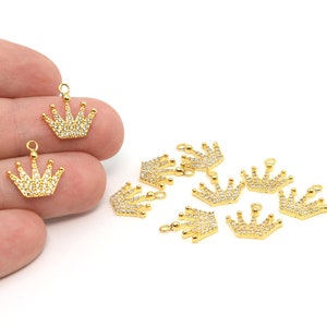 15x14mm 24K Shiny Gold Plated Micro Pave Crown Charm, CZ Gold Plated Crown Pendant, Pave Crown Necklace, Cubic Zirconia Charm,CZ123