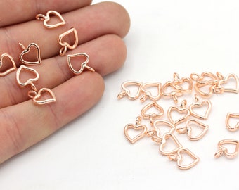9x12mm Rose Gold Plated Mini Blank Heart Charm, Heart Bracelet Charm, Rose Gold Heart Pendant, Tiny Heart Pendant, Rose Gold Plated Findings
