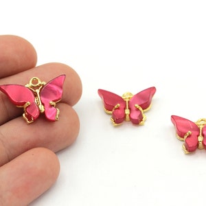 16x20mm 24k glanzende vergulde gekleurde acryl vlinder hanger, vlinder charmes, dierlijke charme, hanger voor ketting, vergulde bevindingen