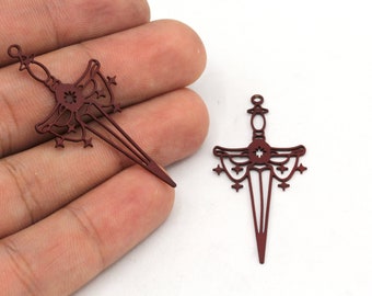 20x46mm Red Plated Sword Charm, Red Knight's Sword Pendant,  Long Sword Charm, Red Charm, Laser Cut Charm, Red Plated Findings