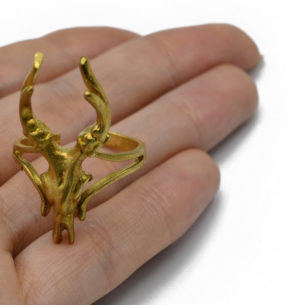 Adjustable Deer Ring, Raw Brass Ring, Deer Head Ring Jewelry Supplier, Wholesale Ring, Mountings, Gold Ring, Brass Ring Findings,AR 180