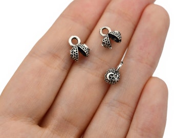 10 Pcs Silver Plated  Crimp Ends, Cord Ends, Clam Shell Bead Tip, Ball Chain Connector, Chain Crimps,Silver Plated Findings, AS155