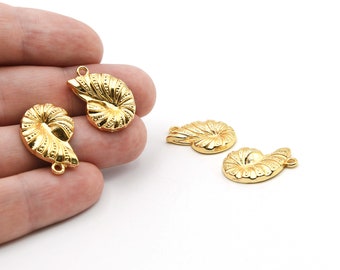 22x16mm 24K Shiny Gold Plated Pewter Spiral, Snail Shaped Beads, Gold Plated Findings, Wholesale Jewelry Supplier GLD0265