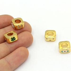 11mm 24k Shiny Gold Plated Lucky Beads, Enamel Beads, Bracelet Charm, Clover Beads, Evil Eye Beads, Bracelet Beads, Gold Plated Findings