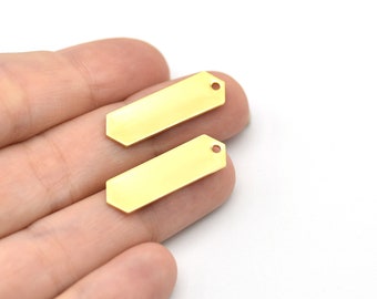 26x8mm 24k Shiny Gold Plated Hexagon Shaped Charms, Hexagon Pendant, Raw Brass Flat Plate, Brass Findings, Wholesale RBG177