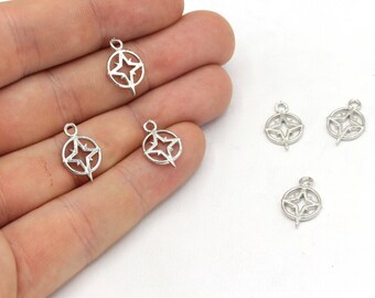 12x16mm Rhodium Plated North Star Charm, Rhodium Pole Star Charm, Celestial Charms, North Star Bracelet Charm, Rhodium Plated Findings