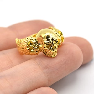 24K Shiny Gold Plated Adjustable Skull Ring, Boho Ring, Jewelry Ring, Wholesale Ring, Gold Plated Ring, Brass Ring Findings, Bohem Ring