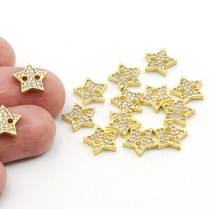 11x11mm 24K Shiny Gold Plated CZ Micro Pave Mini Star Beads, CZ Pave Star Charms, Cubic Zirconia Charms, Celestial Findings, Wholesale,CZ131