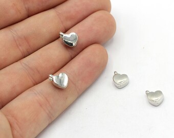 7x8mm Rhodium Plated Mini Heart Charm, Heart Bracelet Charm, Tiny Heart Charm, Rhodium Heart Charm, Heart Charm, Rhodium Plated Findings