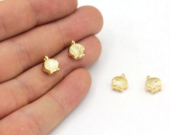 8x10mm 24k Shiny Gold Plated Mini Sea Shell Charm, Sea Shell Bracelet, Tiny Sea Shell Charm, Gold Seashell Charm, Gold Plated Findings