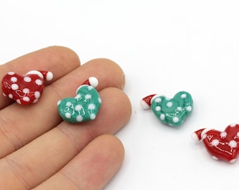 17x18mm Hand Made Murano Glass Christmas Heart Beads, Murano Heart Bracelet Charm, Murano Glass Findings, Christmas Bead, Tiny Murano Charms
