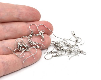 20 Pcs 17mm Rhodium Plated Earrings Hook, French Hook, Simple Earwire Earring Hook, Ear Wires, Earrings Findings, Rhodium Plated Earring