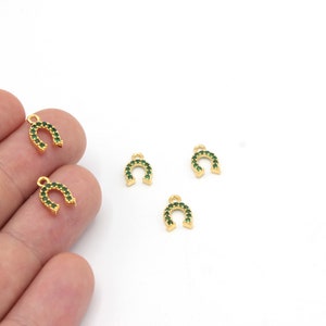 7x11mm 24k Shiny Gold Plated CZ Micro Pave Horseshoe Charms, Horseshoe Pendant, Lucky Charms, Mini Horseshoe Pendant, Gold Plated Findings