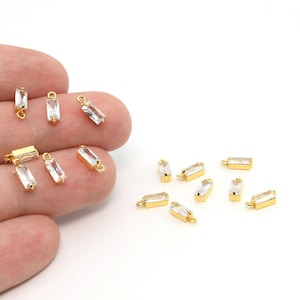9 x 3 mm 24K glänsande guldpläterade CZ Micro Pave Mini Charms, CZ Pave Mini rektangulära Charms, Cubic Zirconia droppberlocker, Mässingsdetaljer, CZ084