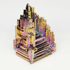 Rainbow Bismuth Crystal Specimen: Geometric Healing Stone, Czech Republic