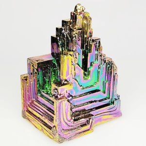 Rainbow Bismuth Crystal Specimen: Geometric Healing Stone (44x30x23mm)