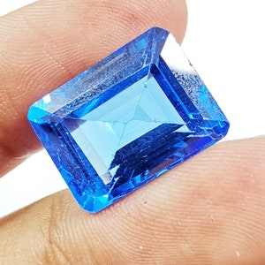 16.80 Ct Certified Natural Swiss Blue Topaz Lovely Emerald Cut Topaz Loose Gemstones