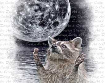 Raccoon, Raccoon, Moon, Moon, PNG, Digital Files, Instant Download, Nature, Art Design, Digital Clipart,