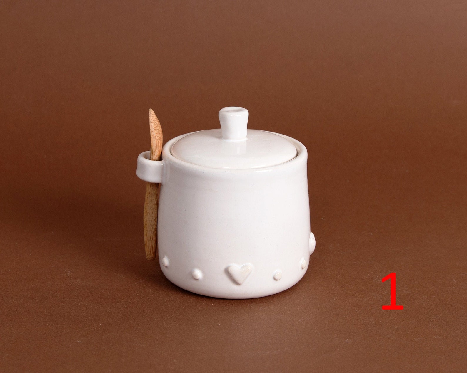 Ceramic Jar with a wood spoon. Handmade Jar with a lid. Etsy