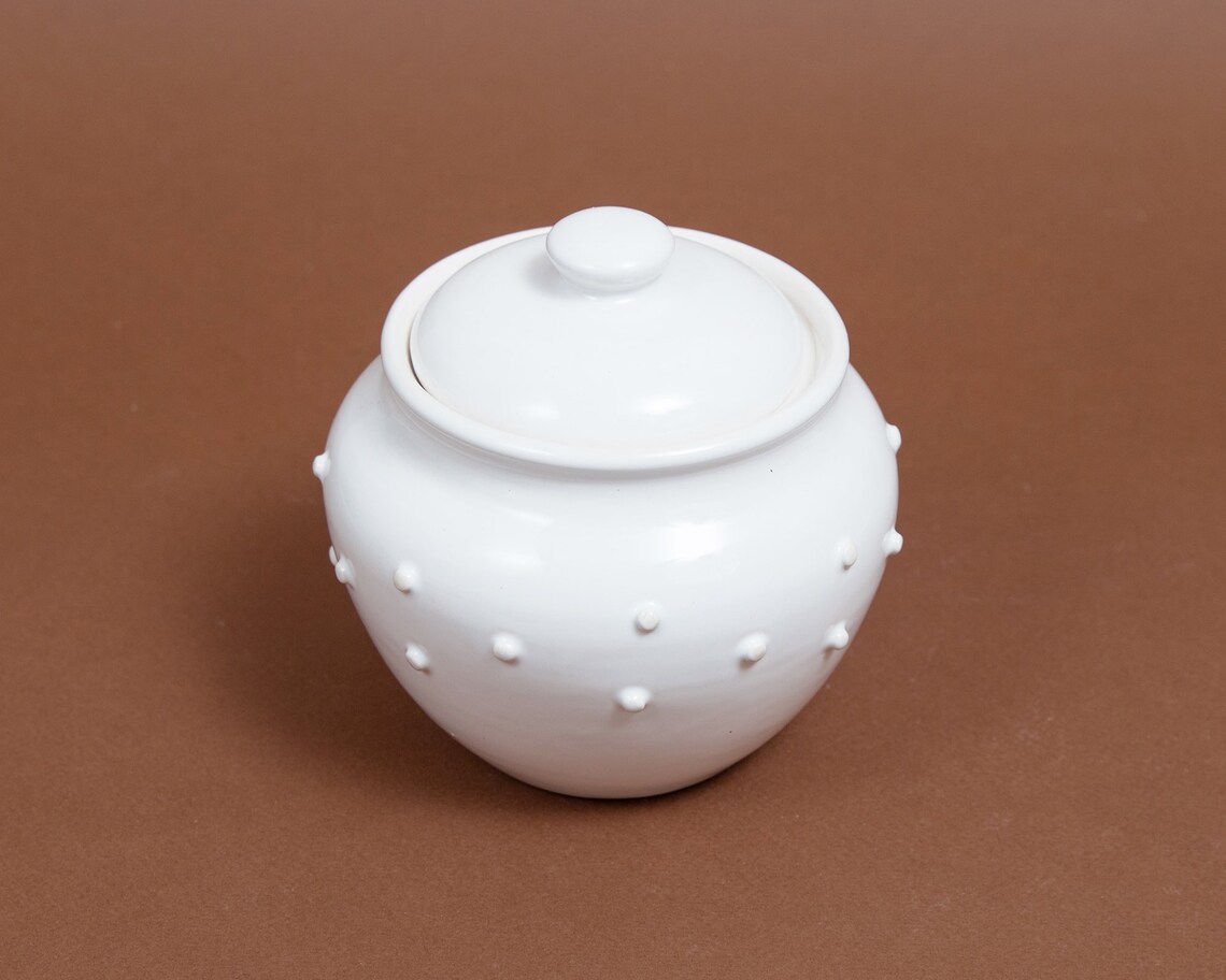 Ceramic Sugar bowl handmade. White Jar with a lid. White Etsy