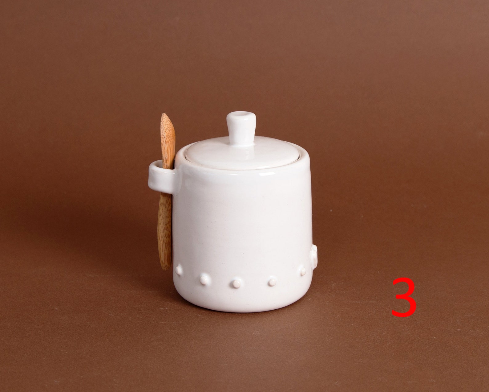 Ceramic Jar with a wood spoon. Handmade Jar with a lid. Etsy