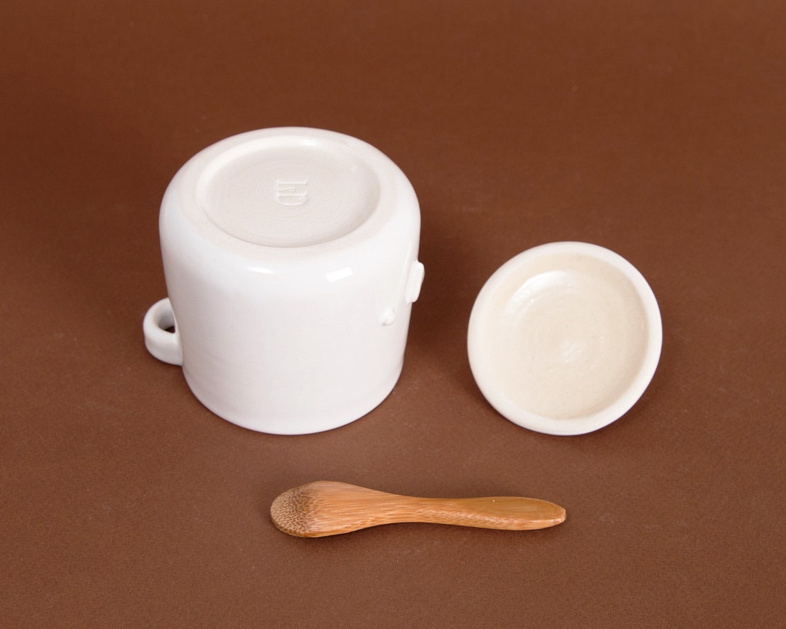 Ceramic Jar with a wood spoon. Handmade Jar with a lid. Etsy