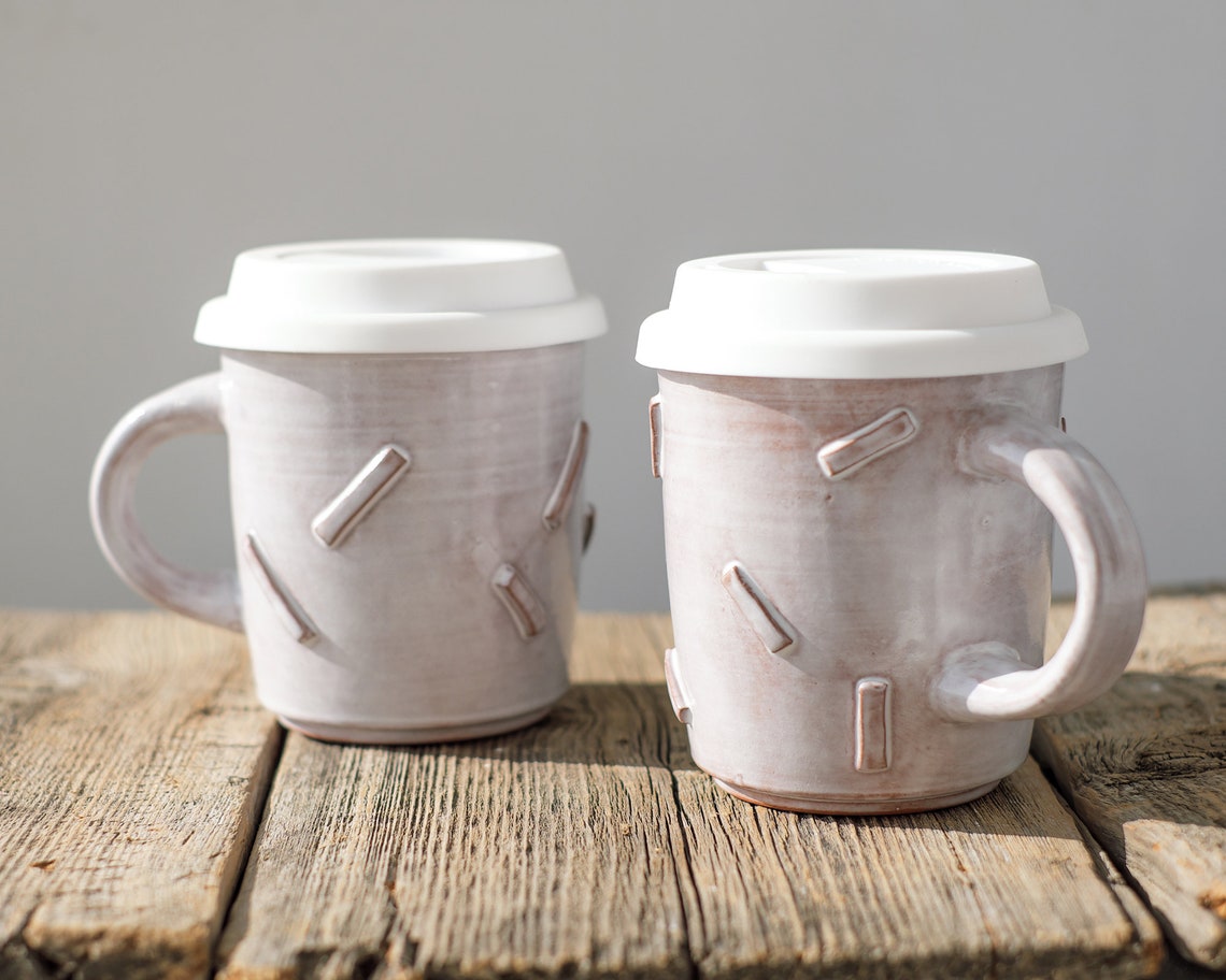 Handmade Ceramic Travel Mug. Mug with reusable Silicone Lid. Etsy