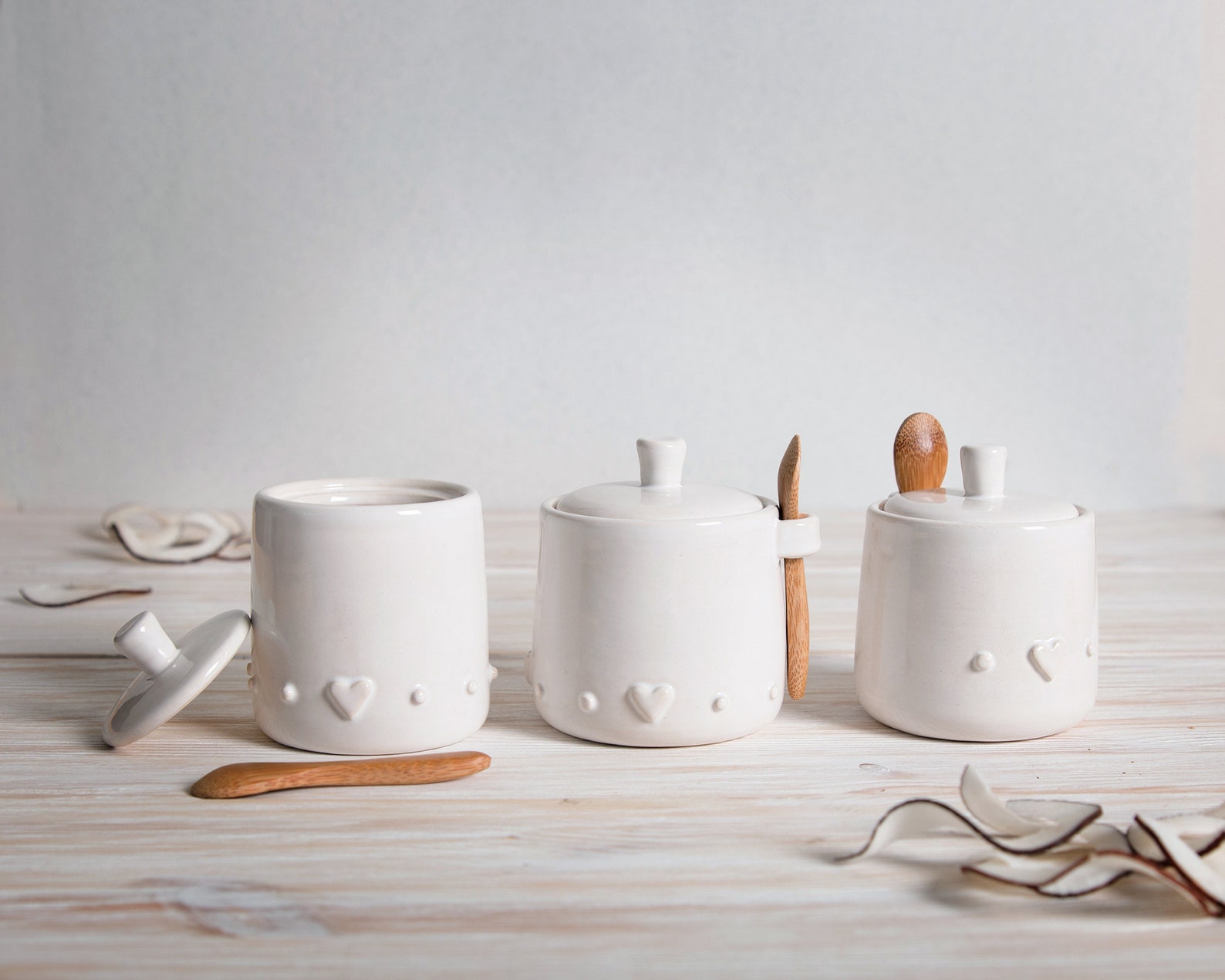 Ceramic Jar with a wood spoon. Handmade Jar with a lid. Etsy