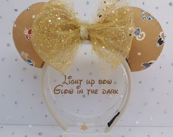 Orejas de Hércules Doradas Iluminadas de Disney / Lazo LED / Orejas de Mickey Minnie que Brillan en la Oscuridad / Diadema Hecha a Mano para Disneyland y Disney World