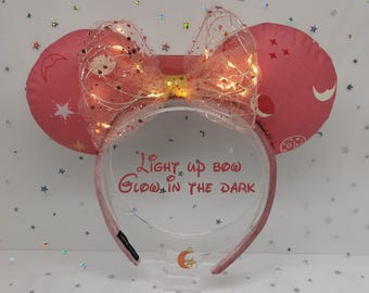 Orbitron Light Up Disney Ears | LED Bow | Glow in the Dark Mickey Minnie Ears | Handmade Headband for Disneyland & Disney World