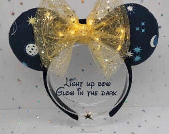Orejas iluminadas Disney de Discoveryland / Lazo LED / Orejas de Mickey y Minnie que brillan en la oscuridad / Diadema hecha a mano para Disneyland y Disney World