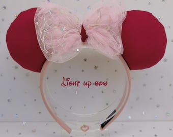Pink Princess Handmade Light Up Disney Ears | LED Mickey Minnie Headband | Perfect for Park Days, Disney Trips, Gifts & More
