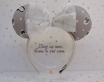 Silver Hercules Light Up Disney Ears | LED Bow | Glow in the Dark Mickey Minnie Ears | Handmade Headband for Disneyland & Disney World