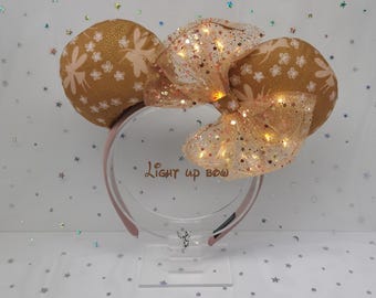 Orejas de Disney iluminadas hechas a mano de duendecillo dorado / Diadema LED de Mickey y Minnie / Perfecta para días en el parque, viajes a Disney, regalos y más