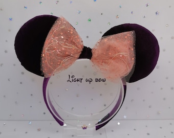 Purple Velvet Handmade Light Up Disney Ears | LED Mickey Minnie Headband | Perfect for Park Days, Disney Trips, Gifts & More
