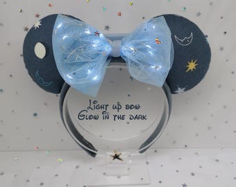 Space Mountain Light Up Disney Ears | LED Bow | Glow in the Dark Mickey Minnie Ears | Handmade Headband for Disneyland & Disney World