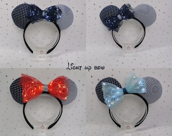 Disney Cruise Spots and Stripe Handmade Light Up Disney Ears | LED Mickey Minnie Headband | Perfect for Park Days, Disney Trips Gifts & More