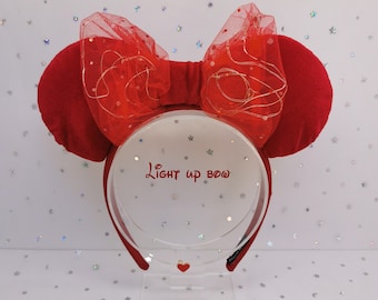 Red Velvet Handmade Light Up Disney Ears | LED Mickey Minnie Headband | Perfect for Park Days, Disney Trips, Gifts & More