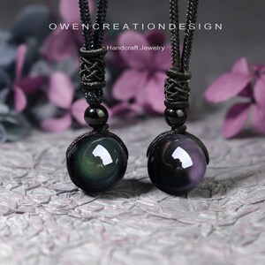 Natural Rainbow Eye Obsidian Gemstone Pendant Necklace gift