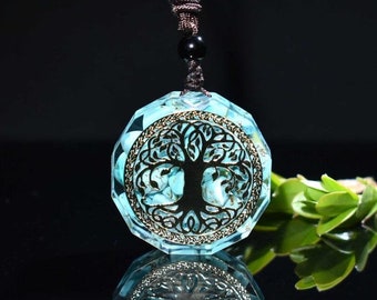 Reiki Blue Turquoise Tree of Life Necklace Pendant