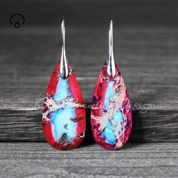 Natural Red Sea Sediment Stone Earrings- Mental Health Gemstone Dangle Drop Earrings for Women GIFT