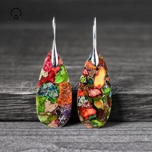 Galaxy Sea Sediment Jasper Stone Earrings- Mental Health Gemstone Dangle Drop Earrings for Women Gift